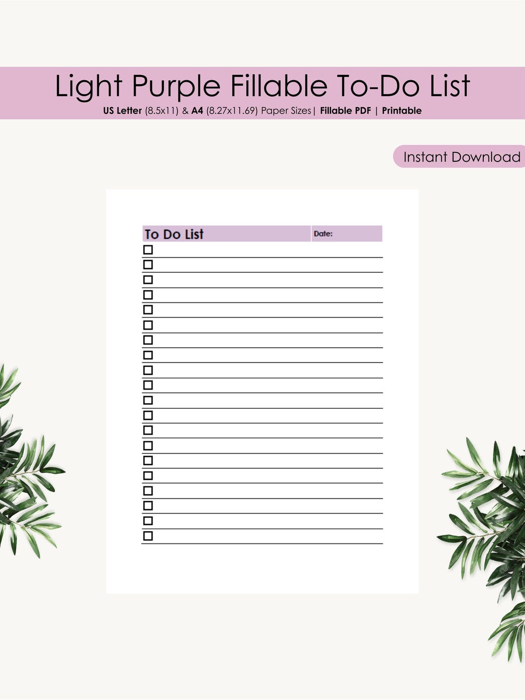 Light Purple Daily To-do List Checklist Template: Fillable and ...