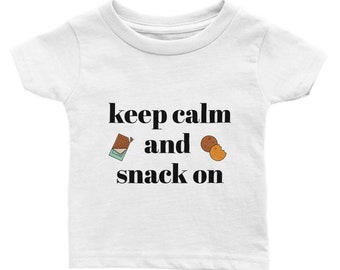 Blijf kalm en snack op T-shirt, grappig Keep Calm-shirt, klassiek baby-T-shirt met ronde hals, leuk Keep Calm-T-shirt, shirt verjaardagscadeau peuter