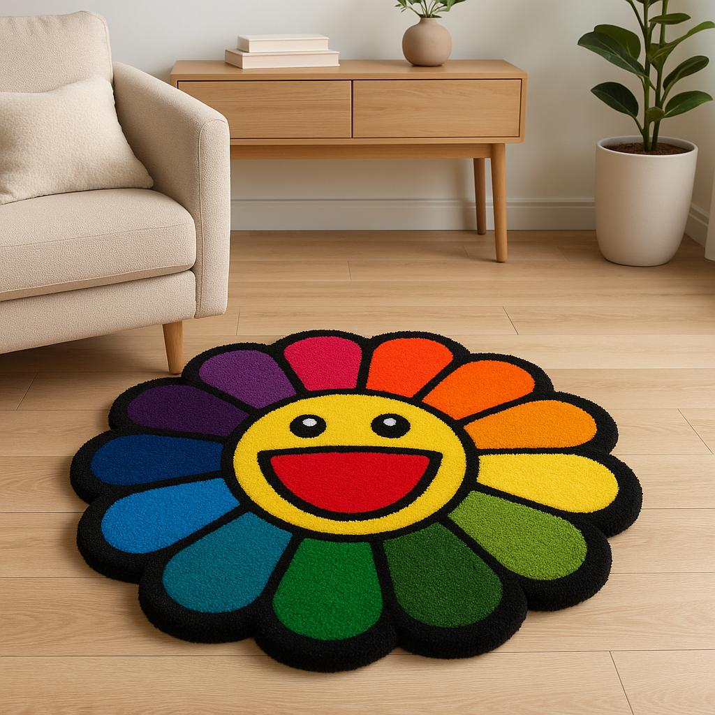 ラグ Flower Floor Mat Rainbow TAKASHI MURAKAMI - FLOWER FLOOR MAT - ECRU BEIGE x RAINBOW – VAN