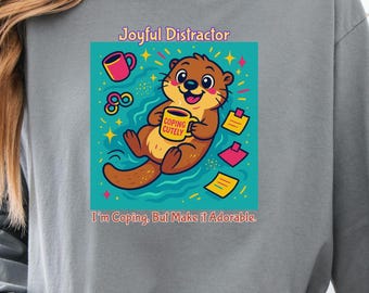 Camiseta de manga comprida com estampa de lontra e TDAH: Camiseta para saúde mental