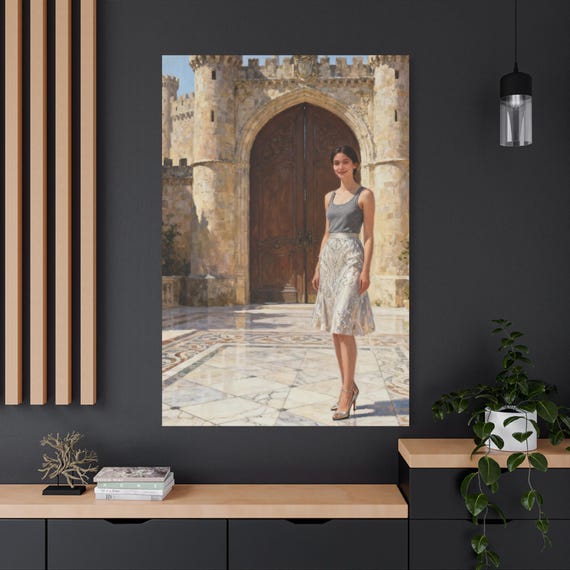 The Court Yard Smile,Elegant Stretched Canvas Print, Wall Art Decor, Home Decor, Gift for Art Lovers, Gallery Wall.