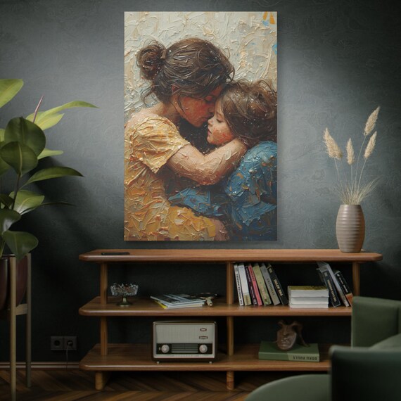 Emotional Mother & Child Canvas Wall Art, Heartwarming Home Decor, Gift for Mother's Day, Family Love Decor, Nursery Artwork, Cozy Vibe