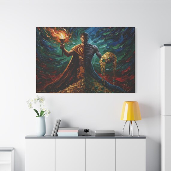 Heart of Gold, Shadow of Greed. Canvas Wall Art, Vibrant Home Decor print , Motivational Artwork, Unique Gift, Colorful Wall Display.