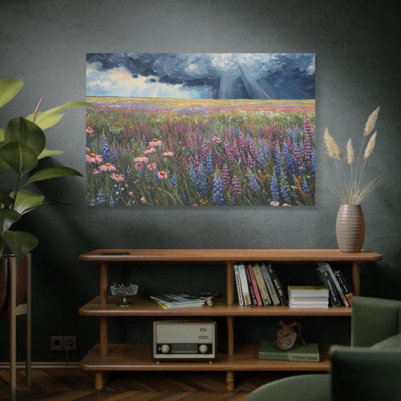 Wildflower Field Canvas Art: Spring Floral Landscape Wall Decor