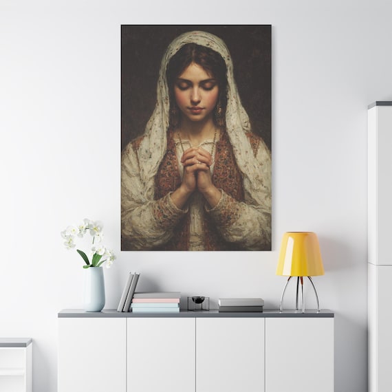 Classical Praying Woman Canvas Print - Vintage Religious Wall Art - Spiritual Portrait - Impasto Faith Print - Antique Style Decor