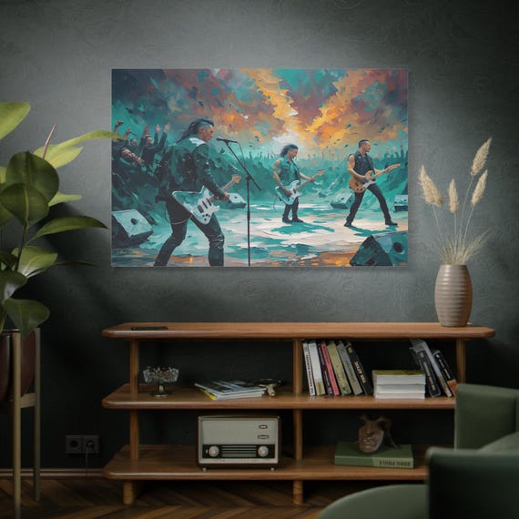 Stage Fury,  Rock Band Painting Canvas Print, Matte Stretched Wall Art, Rock Wall Art, Music Lover Art, Band Canvas, Modern Artwork.
