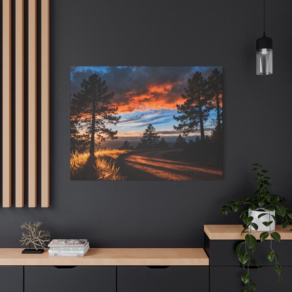 Sunset Pines Canvas Art: Nature Landscape Wall Decor (48"x36")