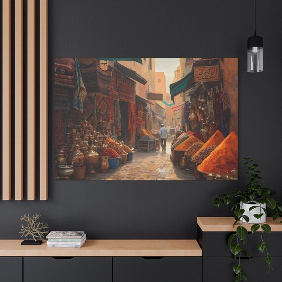 Moroccan Souk,  Market Canvas Art: Vibrant Marketplace Print, Wall Decor for Home, Gift for Travelers, Ethnic Art, Unique Interior Design