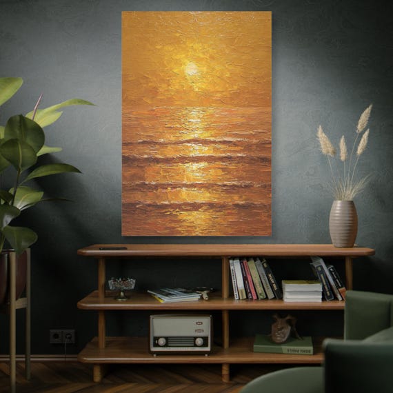 Amber Sea Rhapsody, Ocean Landscape Print Sunset Canvas Print, Wall Art Decor, Coastal Home Decoration, Beach House Gift, Serenity Artwork