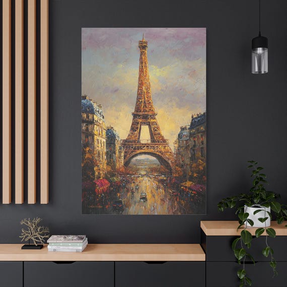 Eiffel Tower Canvas Print - Paris Wall Art - Impasto Cityscape Print - French Home Decor - Golden Hour Travel Gift - Romantic Bedroom Art