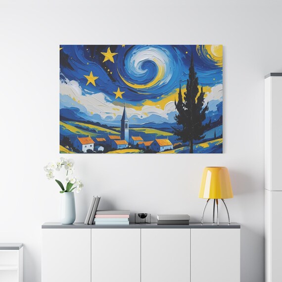 The Village, Canvas Wall Art | Home Decor, Gift, Bedroom Wall Art, Modern Art, Starry Night Painting