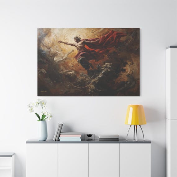 Epic Triumphant Male Canvas - Mythology Wall Art - Renaissance Style Print - Masculine Office Decor - Phoenix Rising Print - Heroic Art