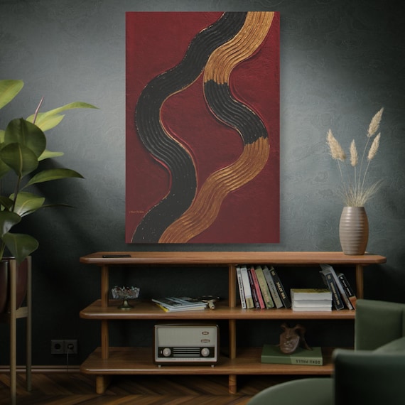 Abstract Waves Canvas Art, Modern Gold Accent Wall Decor