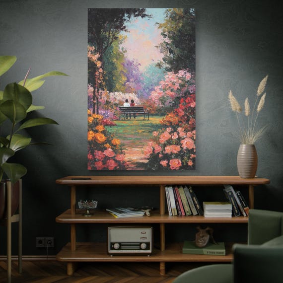 Impasto Floral Canvas Print, Garden Scene Wall Art