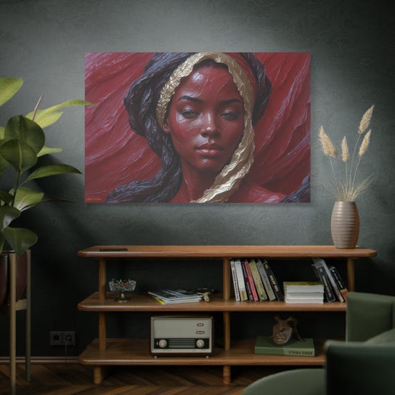 Crimson Muse, Red Portrait Matte Canvas, Wall Art, Home, and Office Decor.