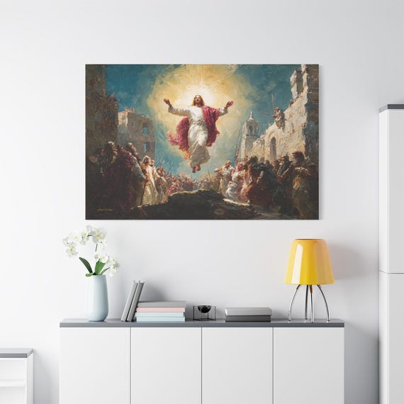 Resurrection of Jesus Canvas - Triumphant Christ Wall Art - Ascension Impasto Print - Christian Home Decor - Easter Gift - Religious Art
