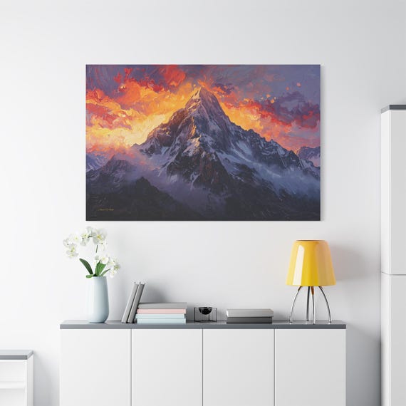 The Burning Summit: Impasto Mountain Art