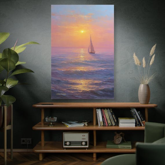 Sailboat Canvas Print - Pastel Sunset Wall Art - Coastal Home Decor - Ocean  Print - Nautical Wall Decor - Serene Beach House Art