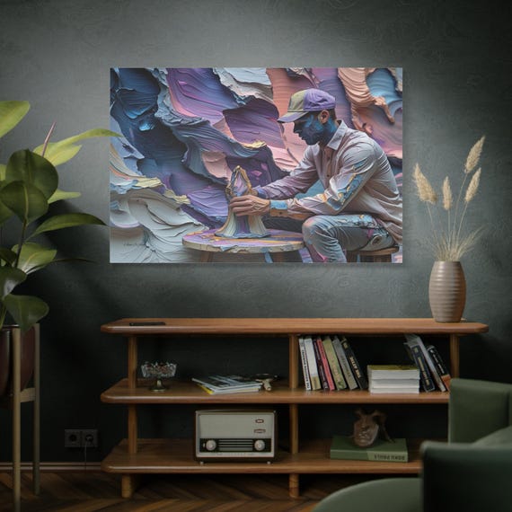 Sculpting the Medium, Abstract Colorful Sculptor Canvas Print, Contemporary Art, Pastel Decor, Home Gallery, Living Room Art, Boho Gallery.