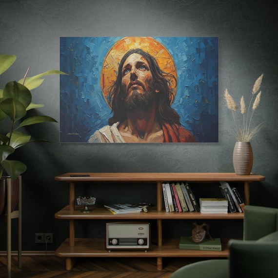 The Ascendant Gaze, Jesus Portrait Canvas Print, Faith Wall Art, Spiritual Gift, Inspiration Art.