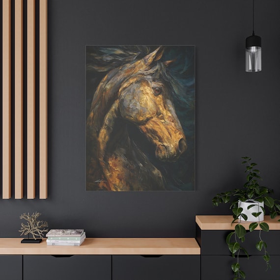 Majestic Horse Canvas Print - Impasto Equestrian Wall Art - Western Home Decor - Rustic Stallion Canvas - Moody Animal Portrait - Farmhouse
