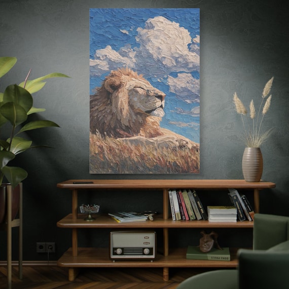Impasto Pride, Lion Portrait Canvas Print, Matte Stretched Wall Art, Safari Decor, Nature Painting, Living Room Artwork, wildlife Print.
