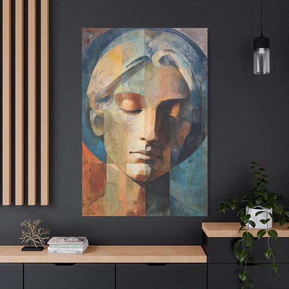 Serene Portrait Canvas Print: Duality of Light, Modern Art
