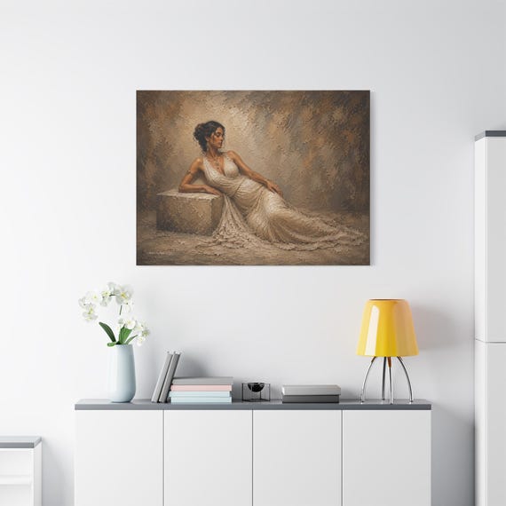 Classical Woman Portrait Canvas Print - Neutral Impasto Wall Art - Sepia Earth Tone Decor - Elegant Figure Print - Modern Romantic Art