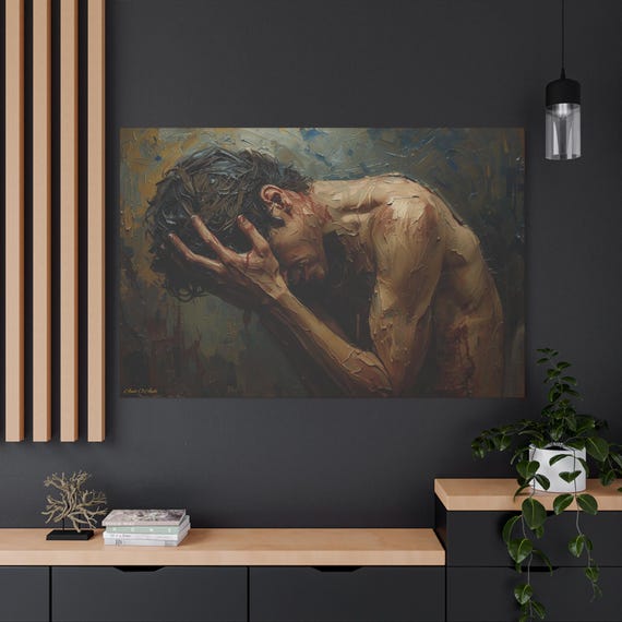 Covenant of Silence, Emotional Art Canvas Print, Contemporary Wall Decor, Home Art, Gift for Art Lovers, Expressions of Humanity.