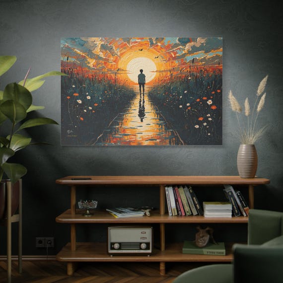 Sunset Serenity, Nature Wall Decor, Floral Landscape, Home Decor, Nature Lovers, Wildflower Field, Emotional Art, Abstract Landscape.