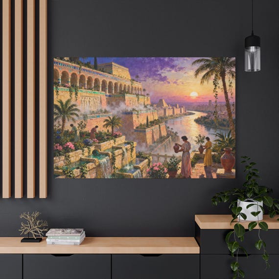 Canvas Art, The Majesty Of Babylon Serene Landscape Gallery Wall Decor, Home Interior, Gift for Art Lovers, Living Room Wall Art, Stretched