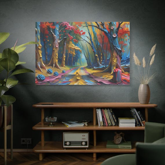 Chromatic Forest,  Autumn Forest Path Matte Canvas Print, Suitable for Home, or Office Decor.