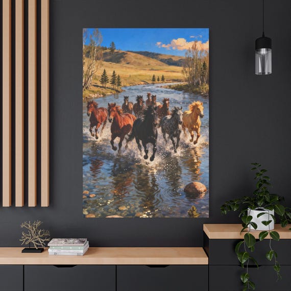 Wild Horses Canvas Wall Art: Rustic Equestrian Decor
