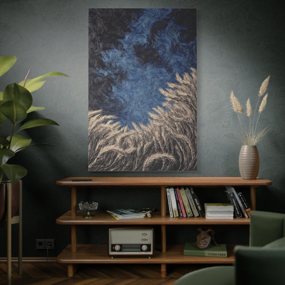 Celestial Harvest, Abstract Blue Swirl Canvas Print, Abstract Wall Art, Blue Wall Decor, Office Wall Art, Boho Wall Art, Living Room Art.