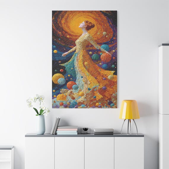 Cosmic Goddess Canvas Print - Vibrant Celestial Wall Art - Impasto Starry Night Print - Maximalist Decor - Spiritual Woman Art - 3D Look