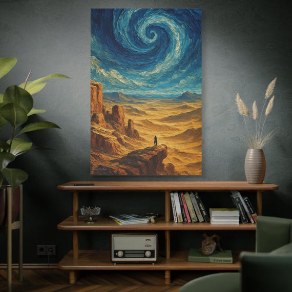 Desert Eye, Desert Canyon with Swirling Sky Matte Canvas Print, Surreal Landscape, Living Room Art, Boho Wall Dwcor.