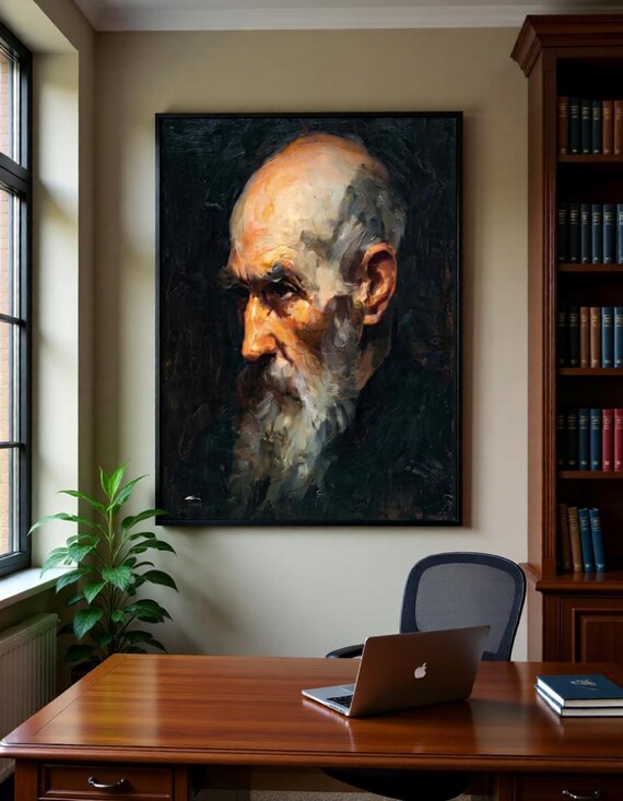 Classical Portrait Canvas Print - Dark Academia Wall Art - Moody Old Man Print - Impasto Character Art - Renaissance Style Home Decor