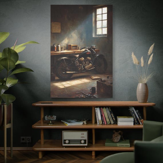 Vintage Motorcycle Canvas Art Print, Motorcycle Decor, Wall Art, Gift for Bikers, Garage Wall Art, Home Decor
