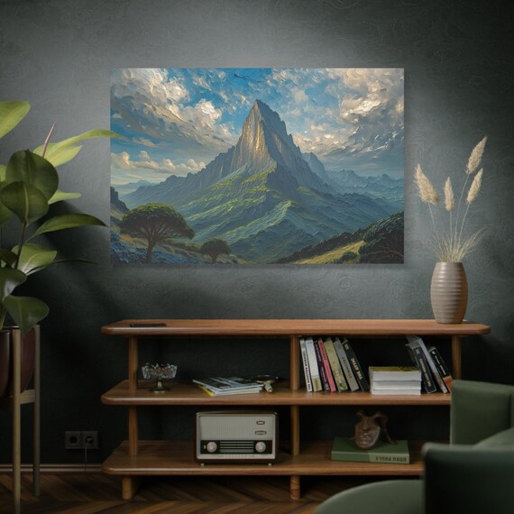 Apotheosis Peak, Majestic Mountain Landscape Matte Canvas Print, Mountain Decor, Office Wall Art, Scenic Canvas.