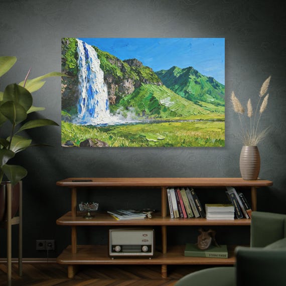 Veil of the Cascade, Stretched Canvas Art Print of Majestic Waterfall, Home Decor, Nature Wall Art, Landscape Art, Living Room Decor