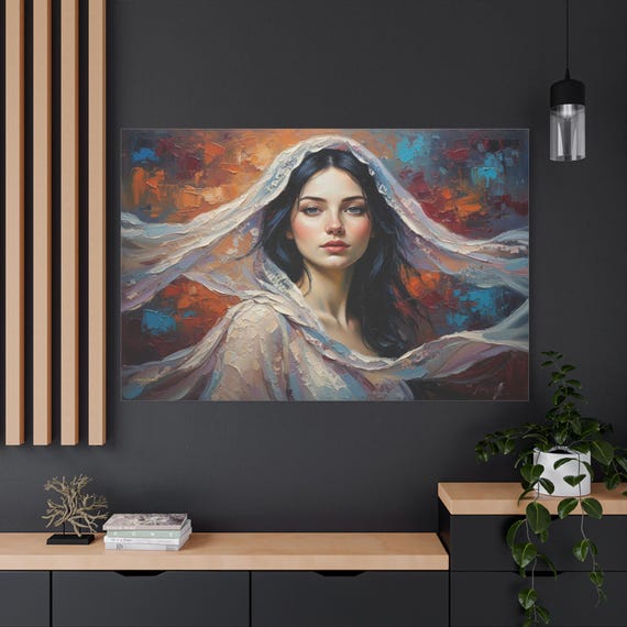 Ethereal Woman Portrait Canvas - Impasto Face Print - Colorful Abstract Female Art - Textured Look Wall Decor - Contemporary Beauty Print