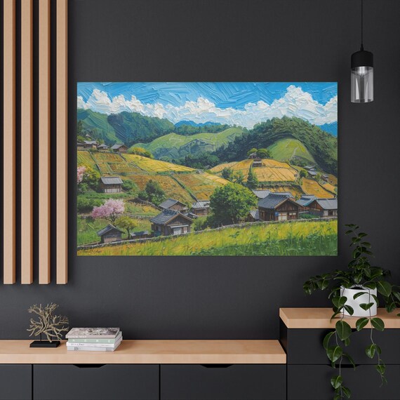 Spring Terraces in Rural Japan, Landscape Canvas Print, Wall Art, Home Decor, Nature Artwork, Gift for Nature Lovers, Outdoor Aesthetic