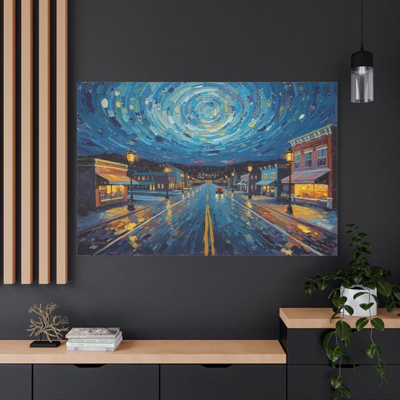 Spiral Night, Vibrant Canvas Wall Art, Night Scenery Home Decor, Inspired by Starry Nights, Perfect Gift for Art Lovers, Living Room Decor.