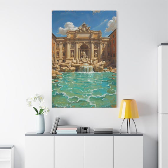 Trevi Fountain Canvas Print - Rome Italy Wall Art - Impasto Style Landmark Painting - Italian Travel Decor - Turquoise Water Art