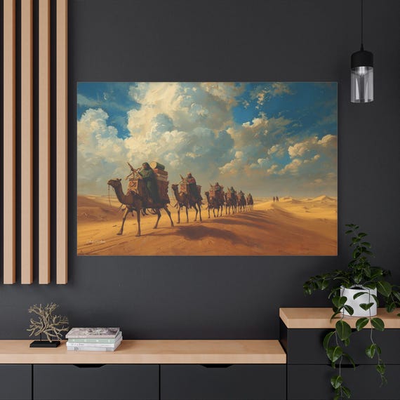 Silk Road Caravan Canvas Print - Desert Camel Art - Impasto History Print - Scholar & Book Lover Gift - Golden Age of Discovery Wall Decor