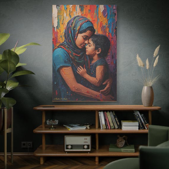 Emotional Mother and Child (A) Canvas Art, Perfect Gift for Mother's Day, Wall Decor, Family Love, Home Decor, Vibrant Artwork