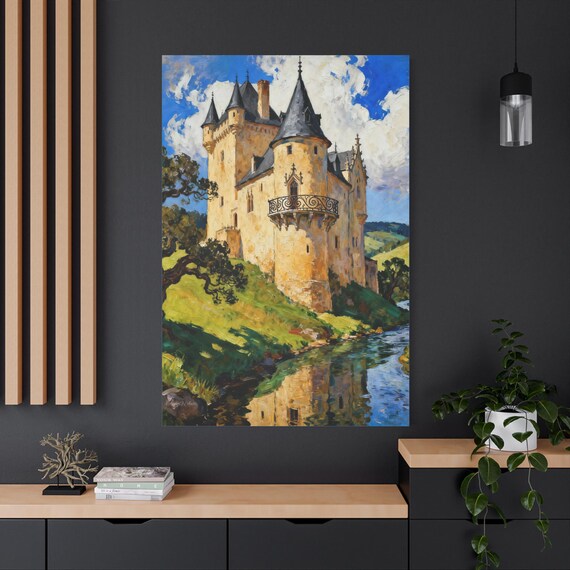Vintage Castle Landscape Canvas Print: Living Room Wall Art