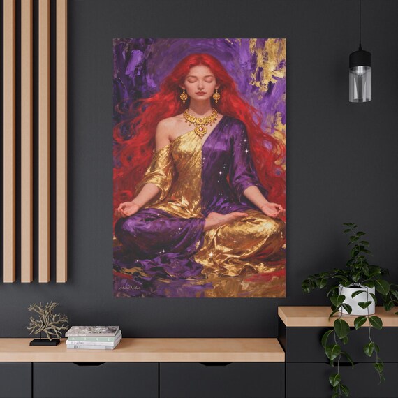 Divine Feminine,  Meditative Spiritual Decor, Yoga Lover Gift, Unique Home Accent, Spiritual Wall Art,  Purple and Gold, Mindfulness Gift.
