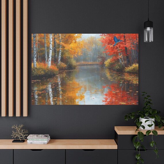 Autumn River Canvas Print: Rustic Fall Landscape Wall Art