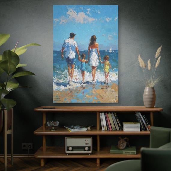 Impasto Family Beach Canvas Print, Coastal Home Decor